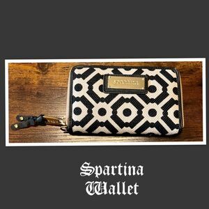 SPARTINA Natural Linen Zip Around Wallet Ivory/Black Geometric